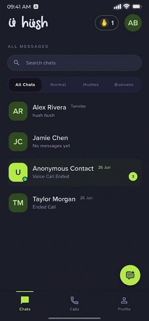 Hush app chat list
